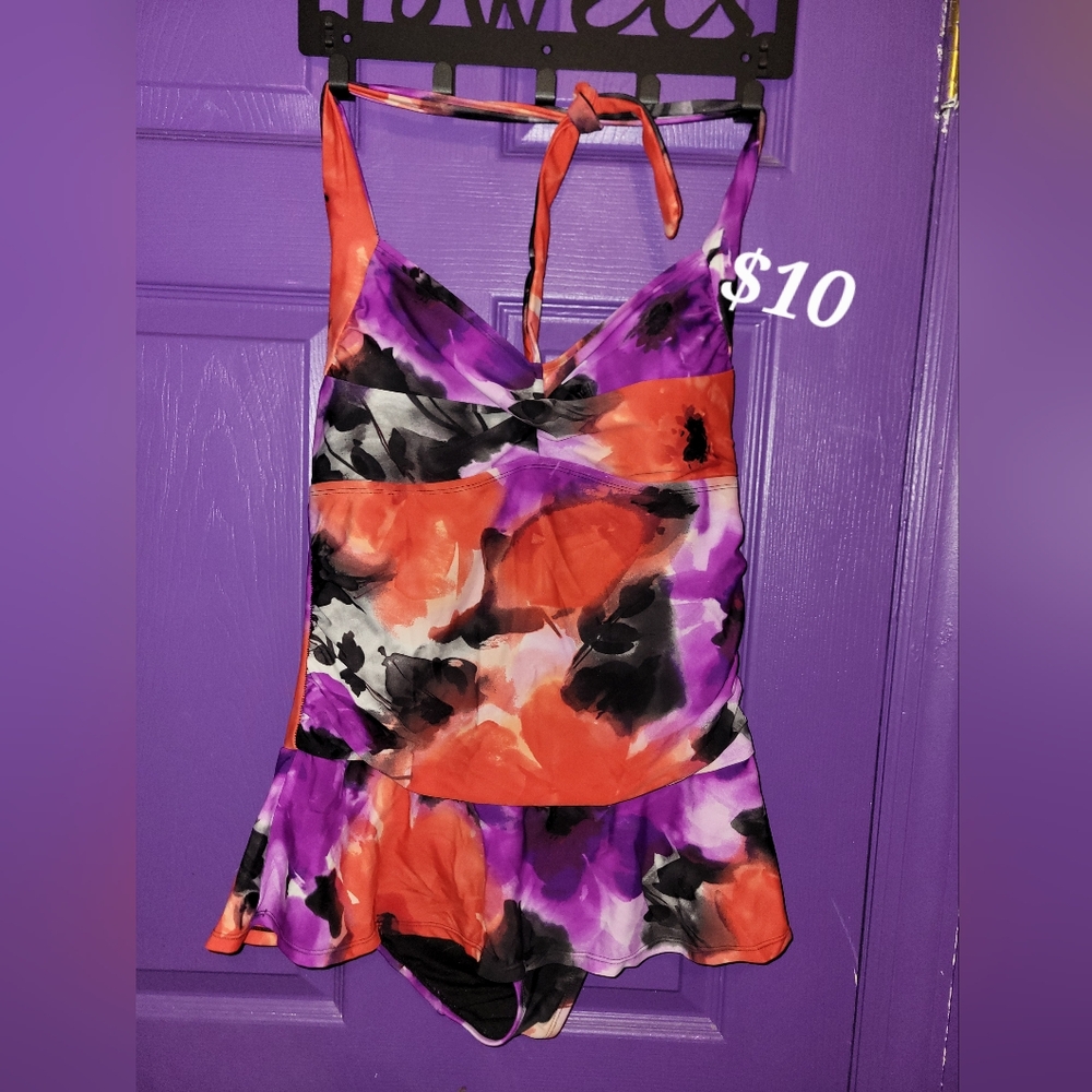 Ashley Stewart Purple and Orange One Piece Swimsuit